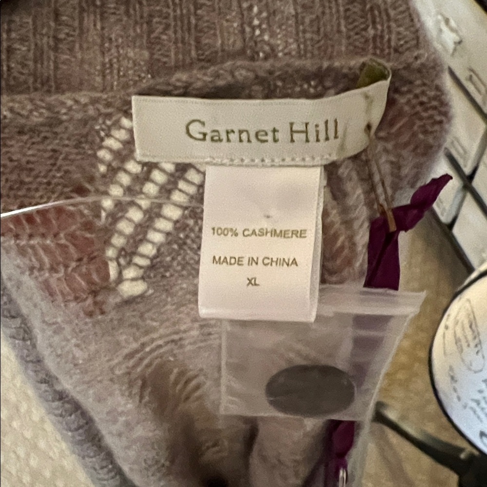 NEW Garnet Hill Gray Pointelle Cashmere Open Front Cardigan Sweater XL - Picture 4 of 10